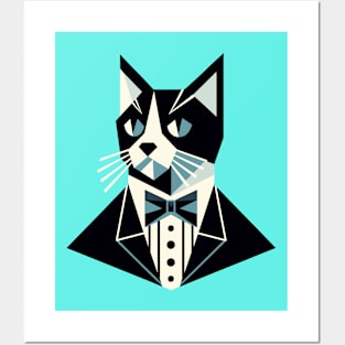 Tuxedo Geometric Cat Posters and Art